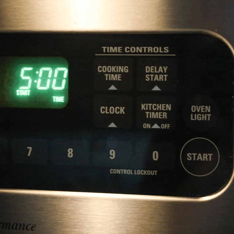 An oven panel with timer.