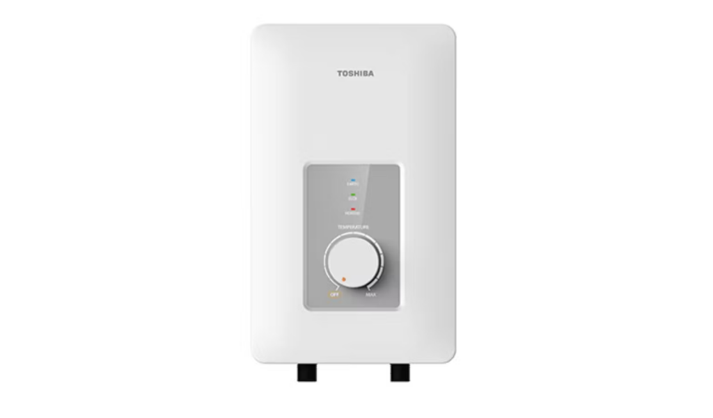 A Toshiba water heater on a white background.